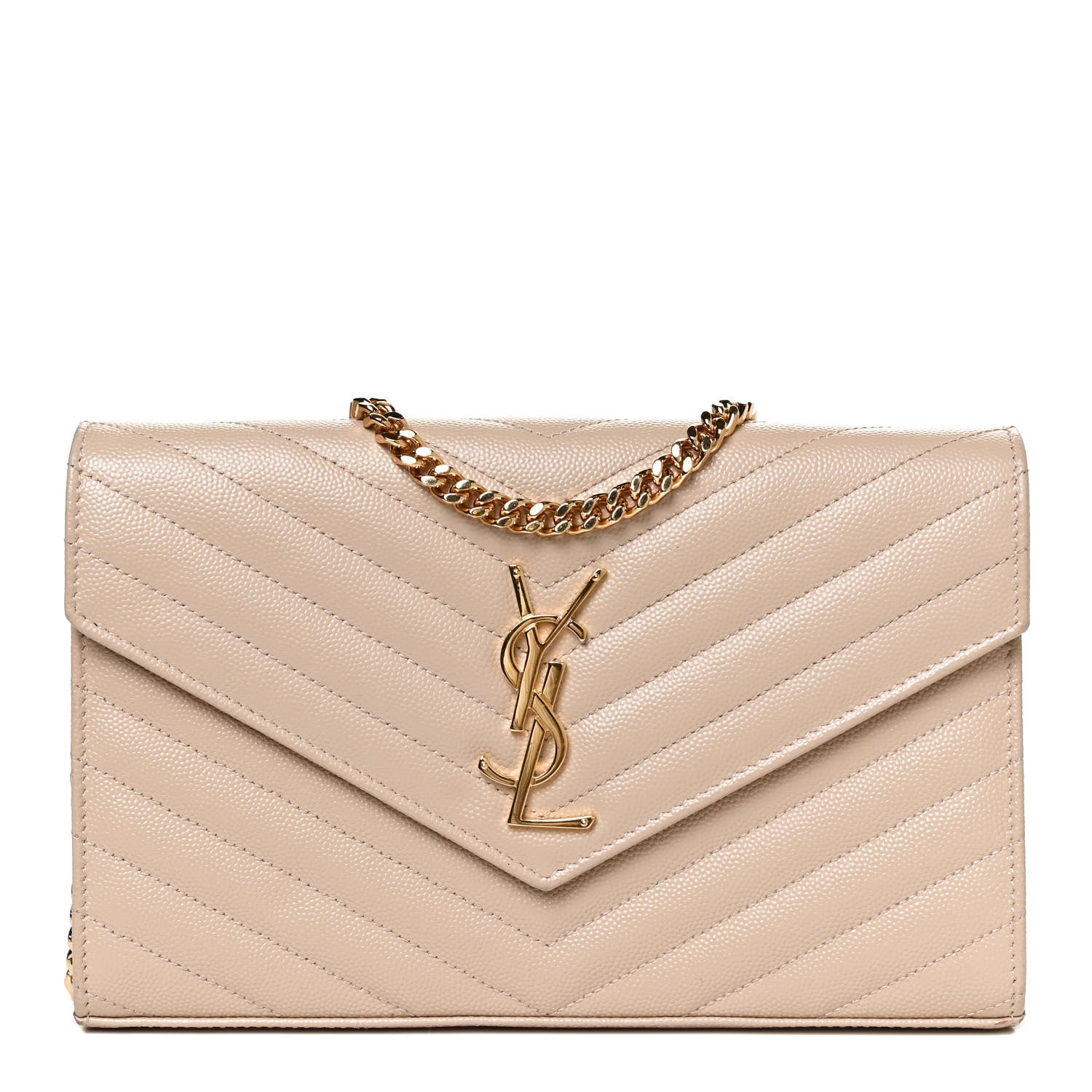 Saint Laurent Grain De Poudre Matelasse Chevron Monogram Chain Wallet Nude Powder 1 of 11