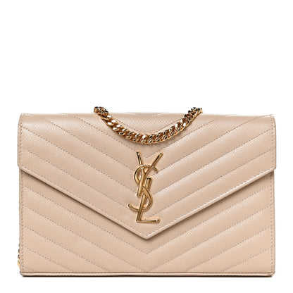 Saint Laurent Grain De Poudre Matelasse Chevron Monogram Chain Wallet Nude Powder 1 of 11