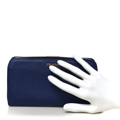 Prada Saffiano Metal Zip Around Wallet Blue 2 of 8