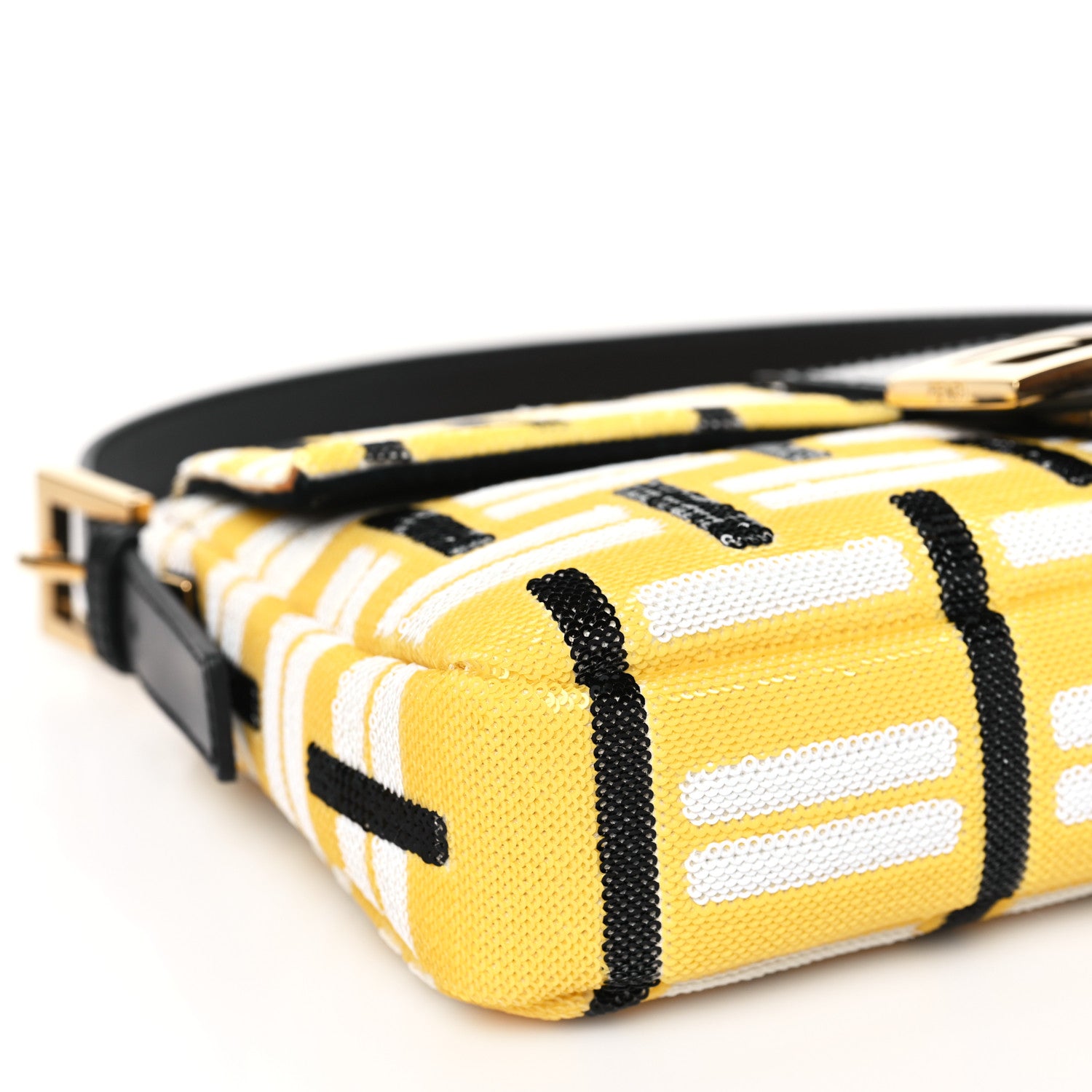 Fendi Satin Sequin Baguette Black Yellow White 9 of 11