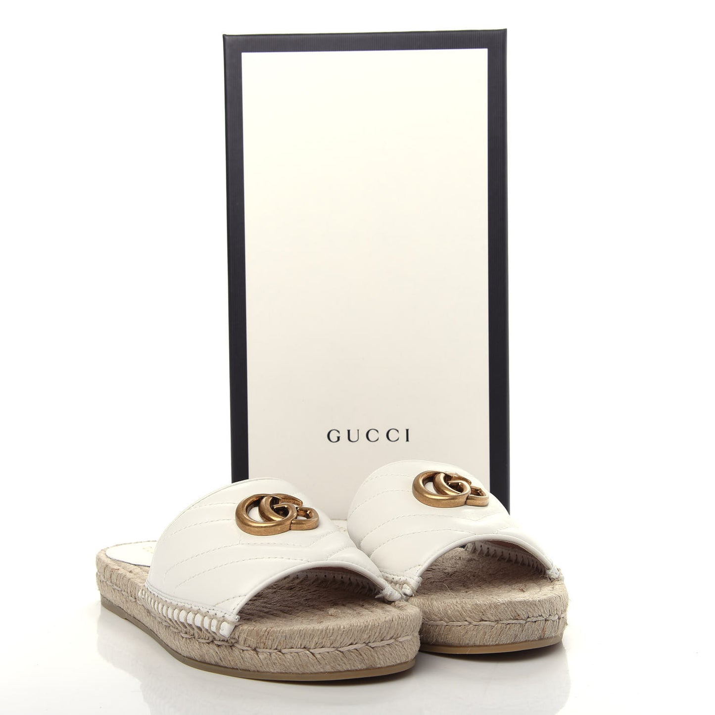 Nappa Matelasse GG Marmont Espadrille Slide Sandals 37 Great White