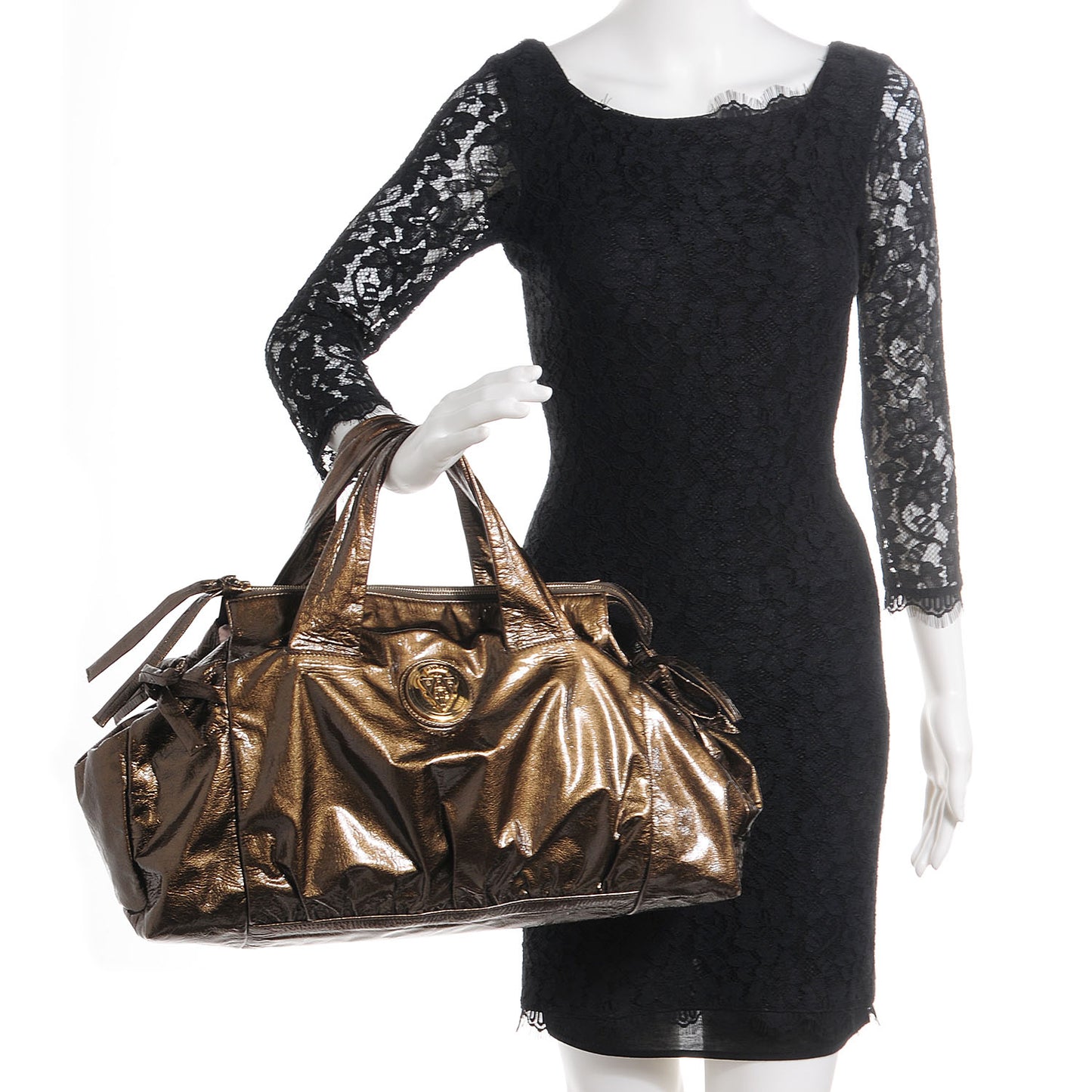 Patent Leather Medium Hysteria Top Handle Bag Gold