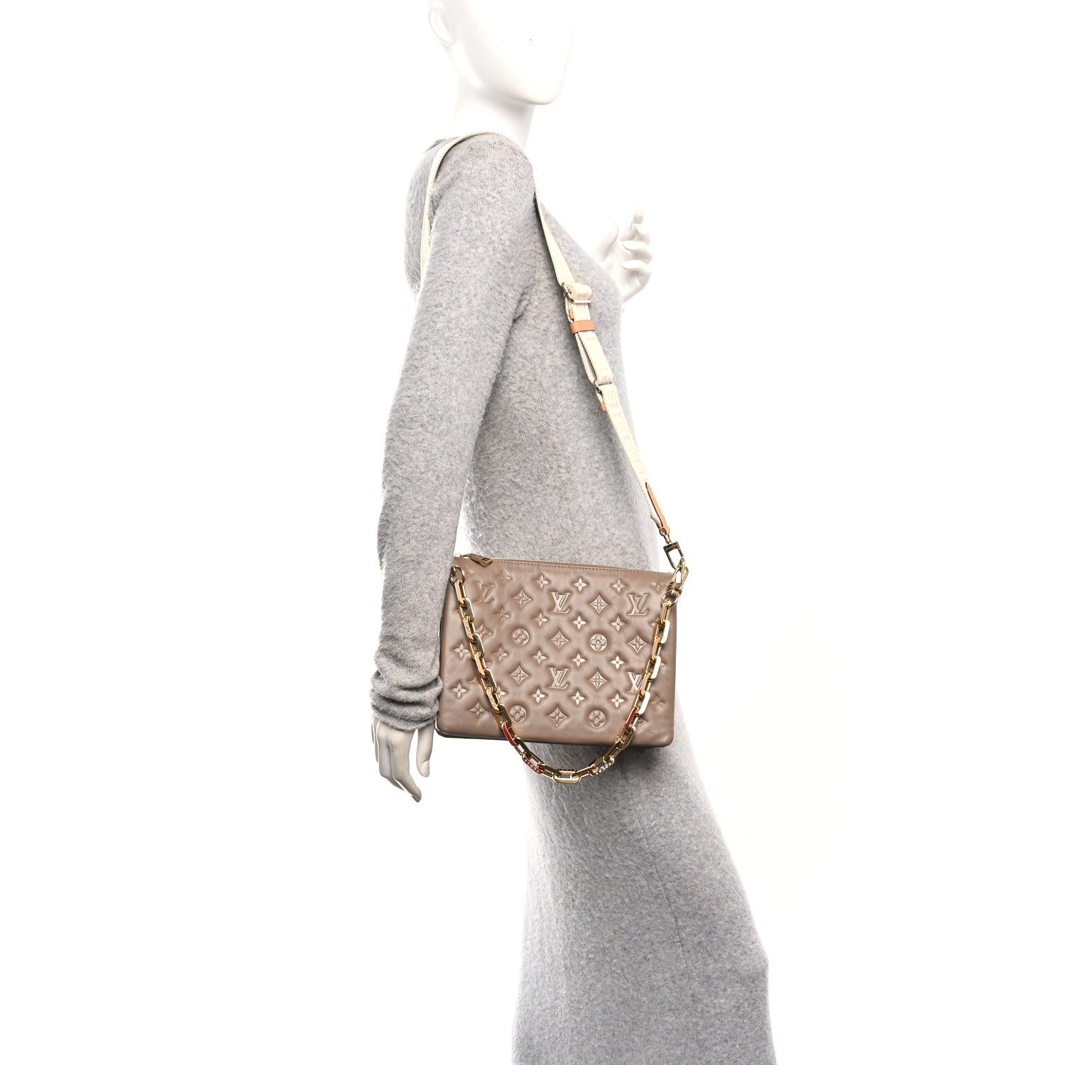 Louis Vuitton Lambskin Embossed Monogram Coussin PM Taupe 2 of 12