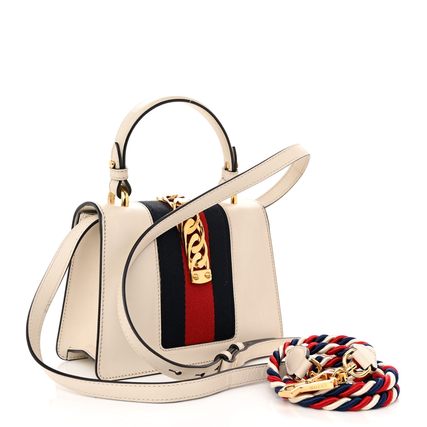 Gucci Calfskin Embroidered Mini Sylvie Top Handle Bag White 3 of 10