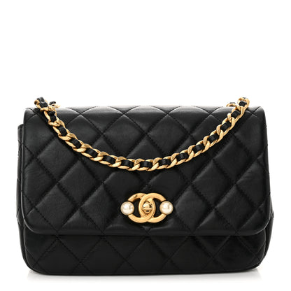 Chanel Glazed Calfskin Quilted Pearl Side Flap Black 1 of 11