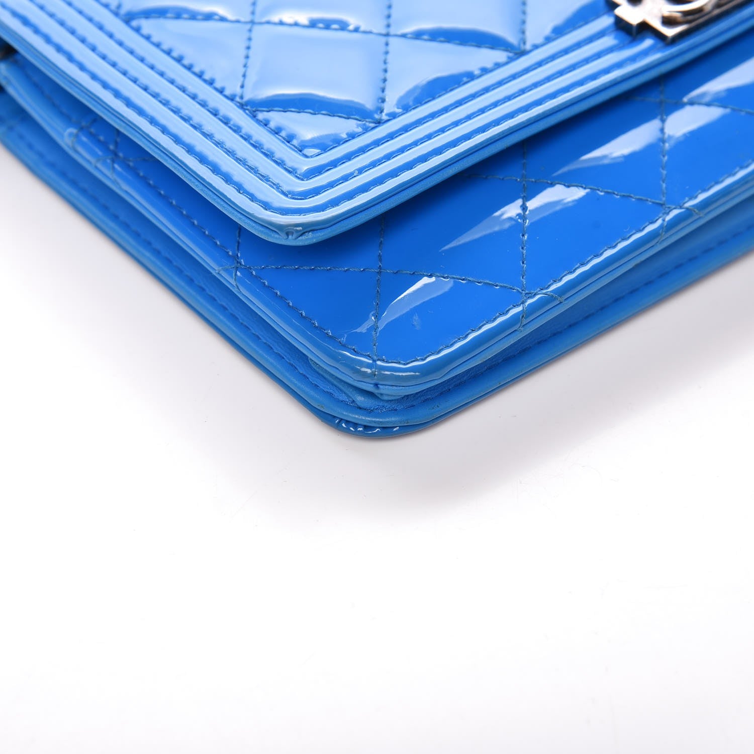 Chanel Patent Calfskin Quilted Boy Wallet On Chain WOC Blue 14 of 17