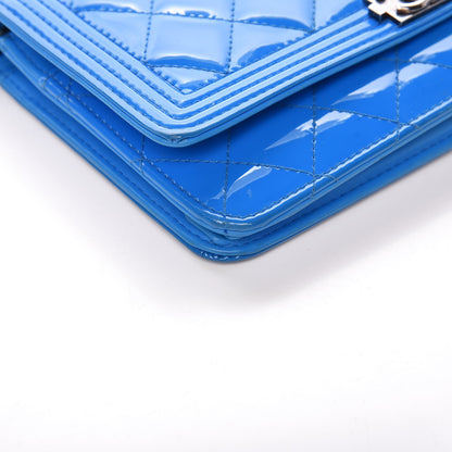 Chanel Patent Calfskin Quilted Boy Wallet On Chain WOC Blue 14 of 17