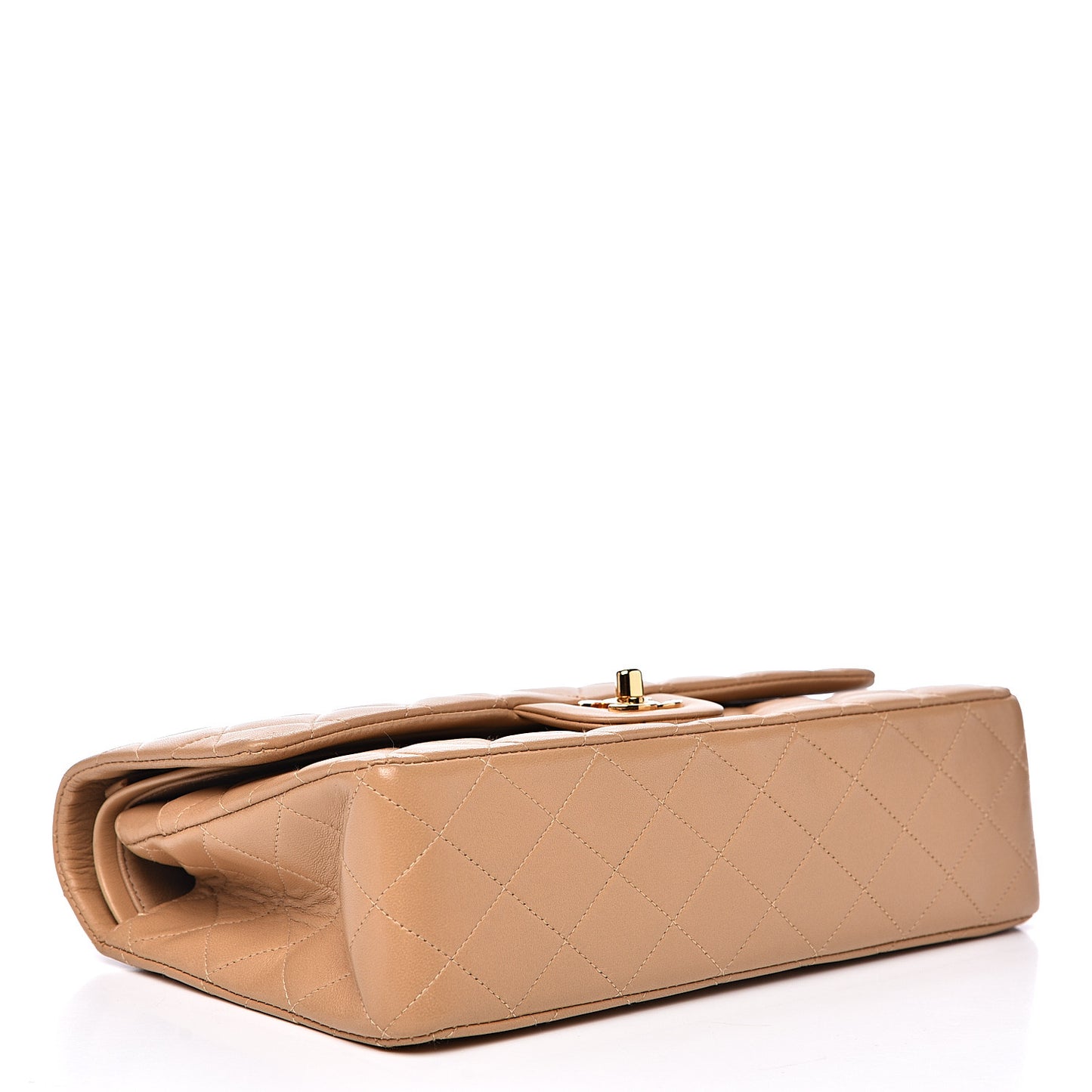 Lambskin Quilted Medium Double Flap Beige