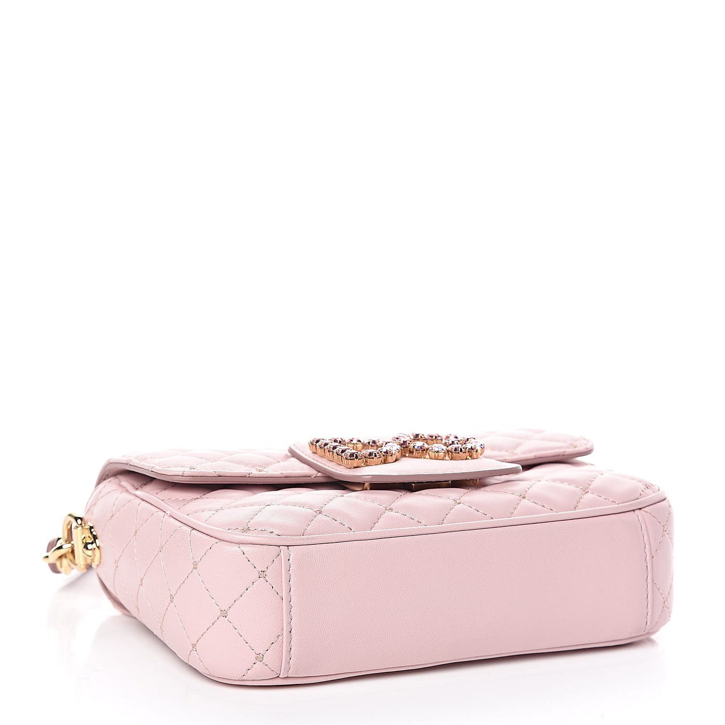 Lambskin Quilted Crystal Embellished Mini Millennial Shoulder Bag Rosa Carne