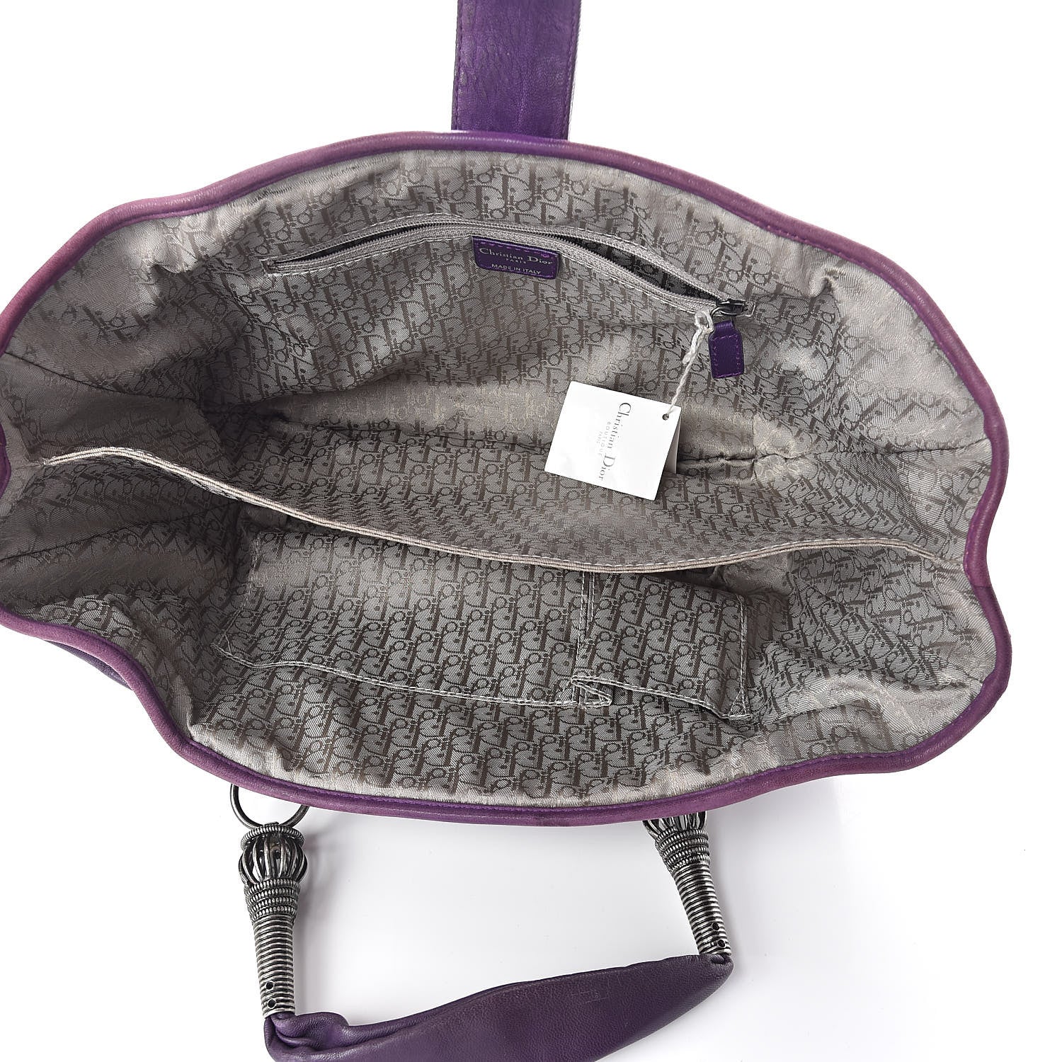 Christian Dior Lambskin Plisse Pleated Basket Tote Bag Violet Fonce 5 of 10