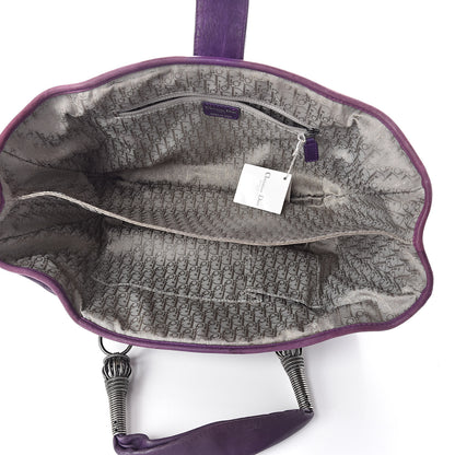 Christian Dior Lambskin Plisse Pleated Basket Tote Bag Violet Fonce 5 of 10