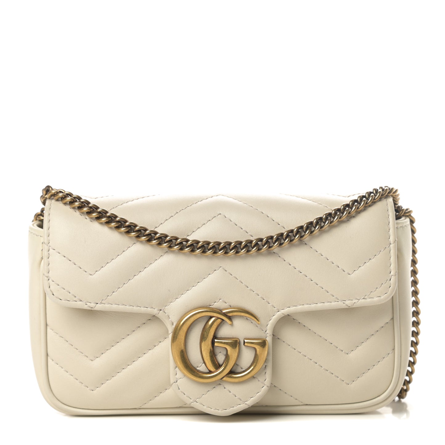 Calfskin Matelasse Super Mini GG Marmont Shoulder Bag White