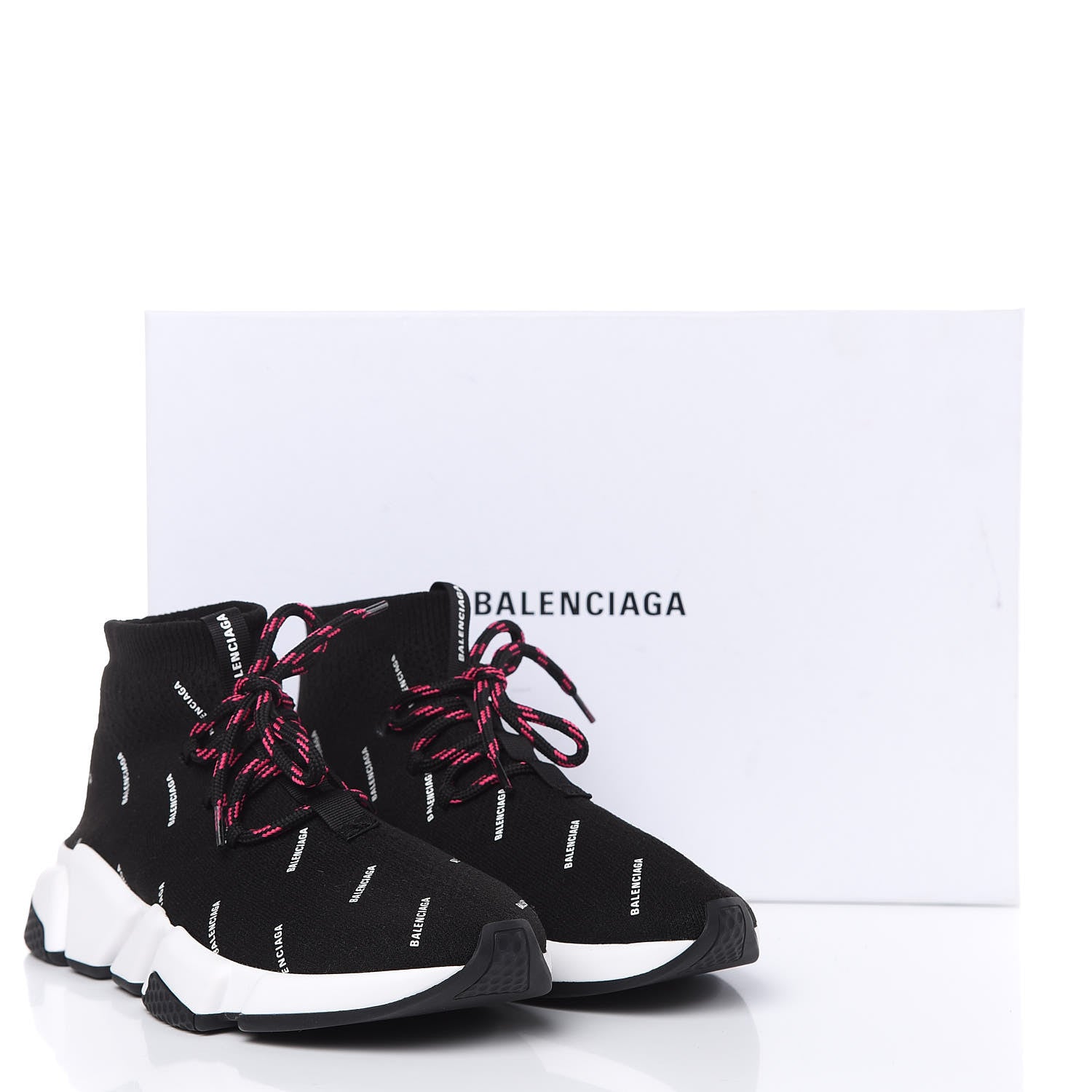Balenciaga Neoprene Knit Allover Logo Womens Speed Lace Up Sneakers 38 Black 9 of 10