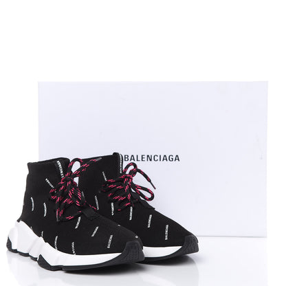 Balenciaga Neoprene Knit Allover Logo Womens Speed Lace Up Sneakers 38 Black 9 of 10