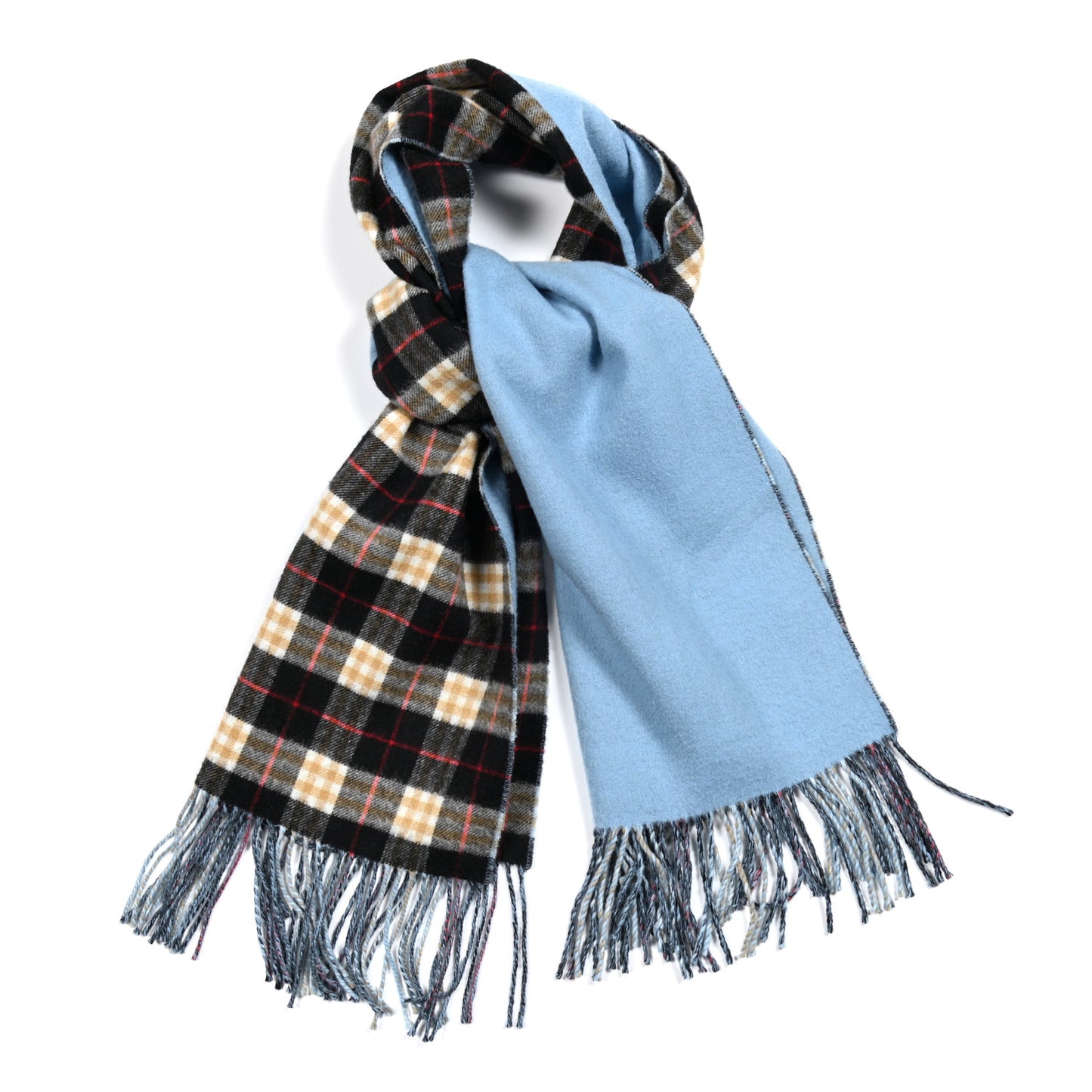 Cashmere Stripe and Check Reversible Scarf Black Blue