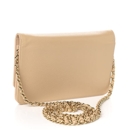 Chanel Caviar Timeless CC Wallet on Chain WOC Beige 3 of 12