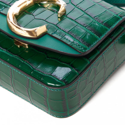 Chloe Calfskin Crocodile Embossed Mini C Double Carry Woodsy Green 5 of 9