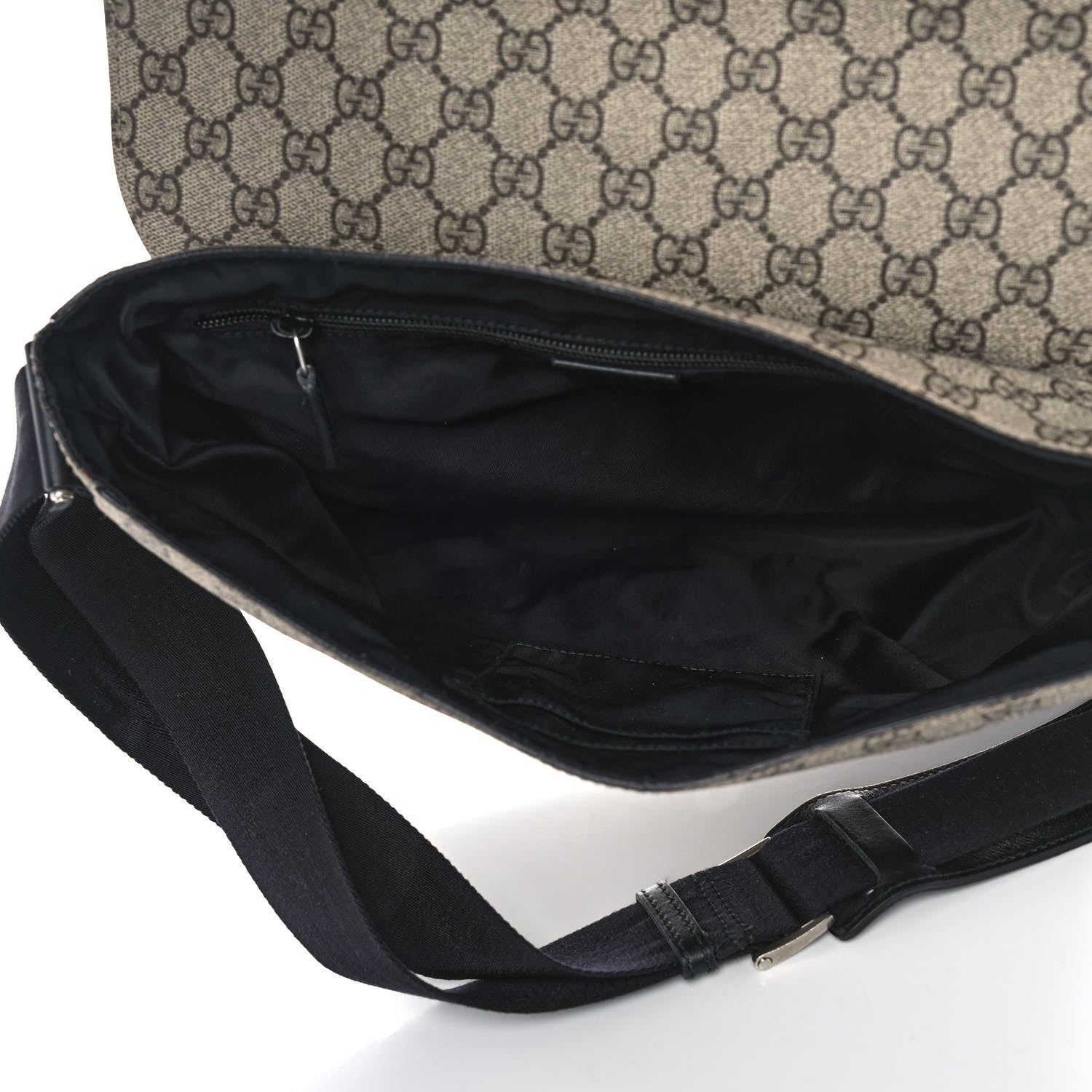 Gucci GG Supreme Monogram Web Flap Messenger Bag Black 5 of 12