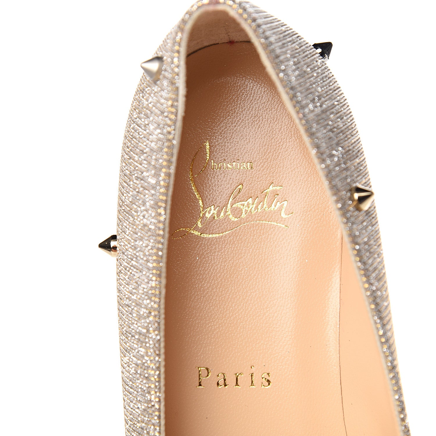 Christian Louboutin Metallic Glitter Fabric Degraspike Flats 38 Silver 7 of 8