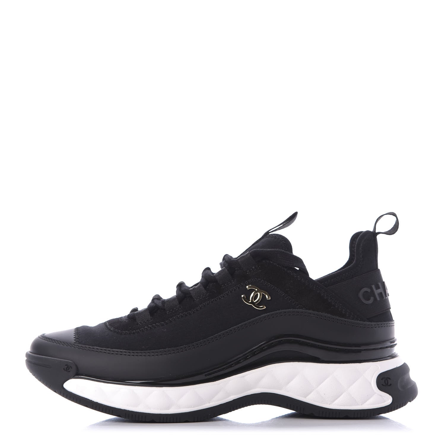 Chanel Velvet Calfskin Mixed Fibers CC Sneakers 37 Black 1 of 11