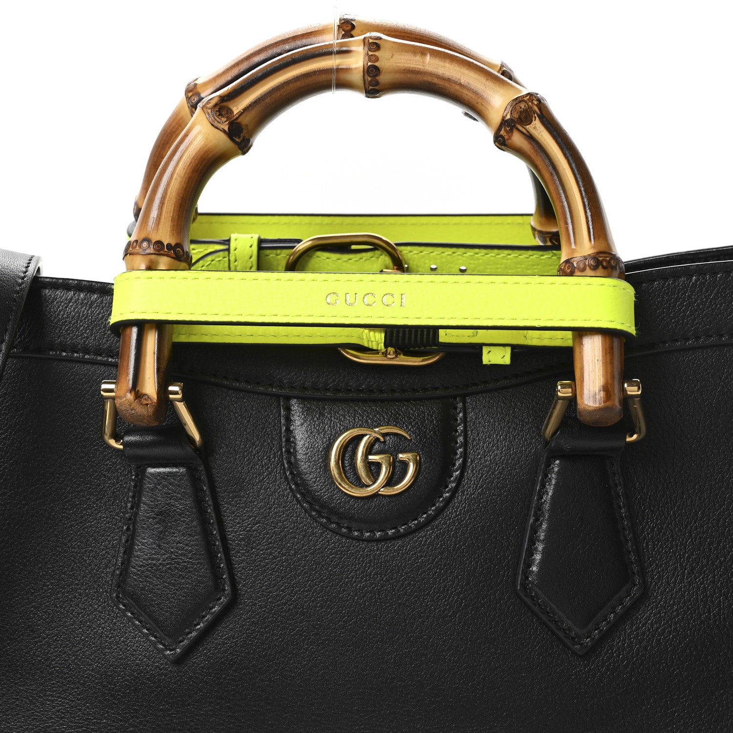 Gucci Calfskin Small Diana Tote Bag Black Yellow Fluo 8 of 10