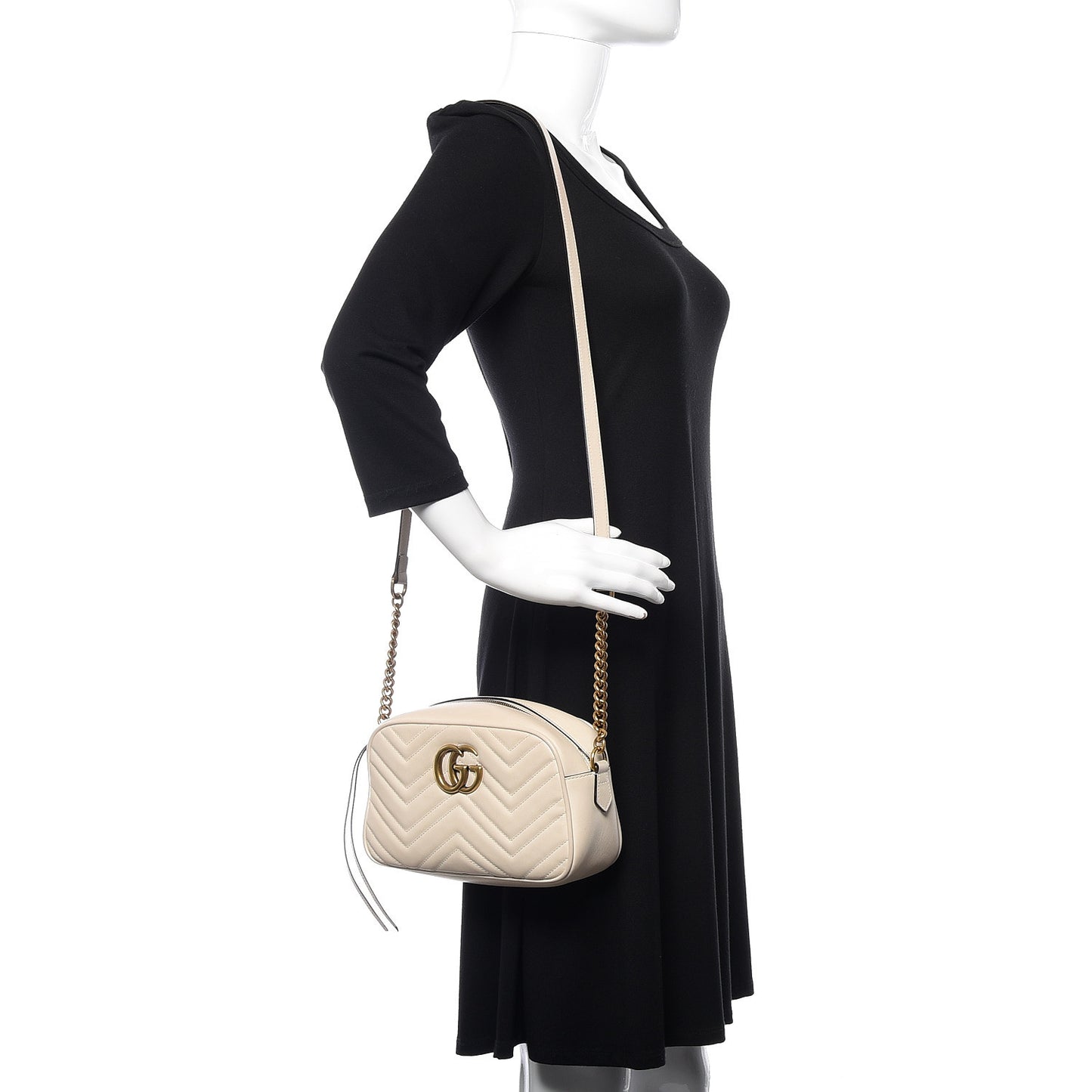 Calfskin Matelasse Small GG Marmont Chain Shoulder Bag White