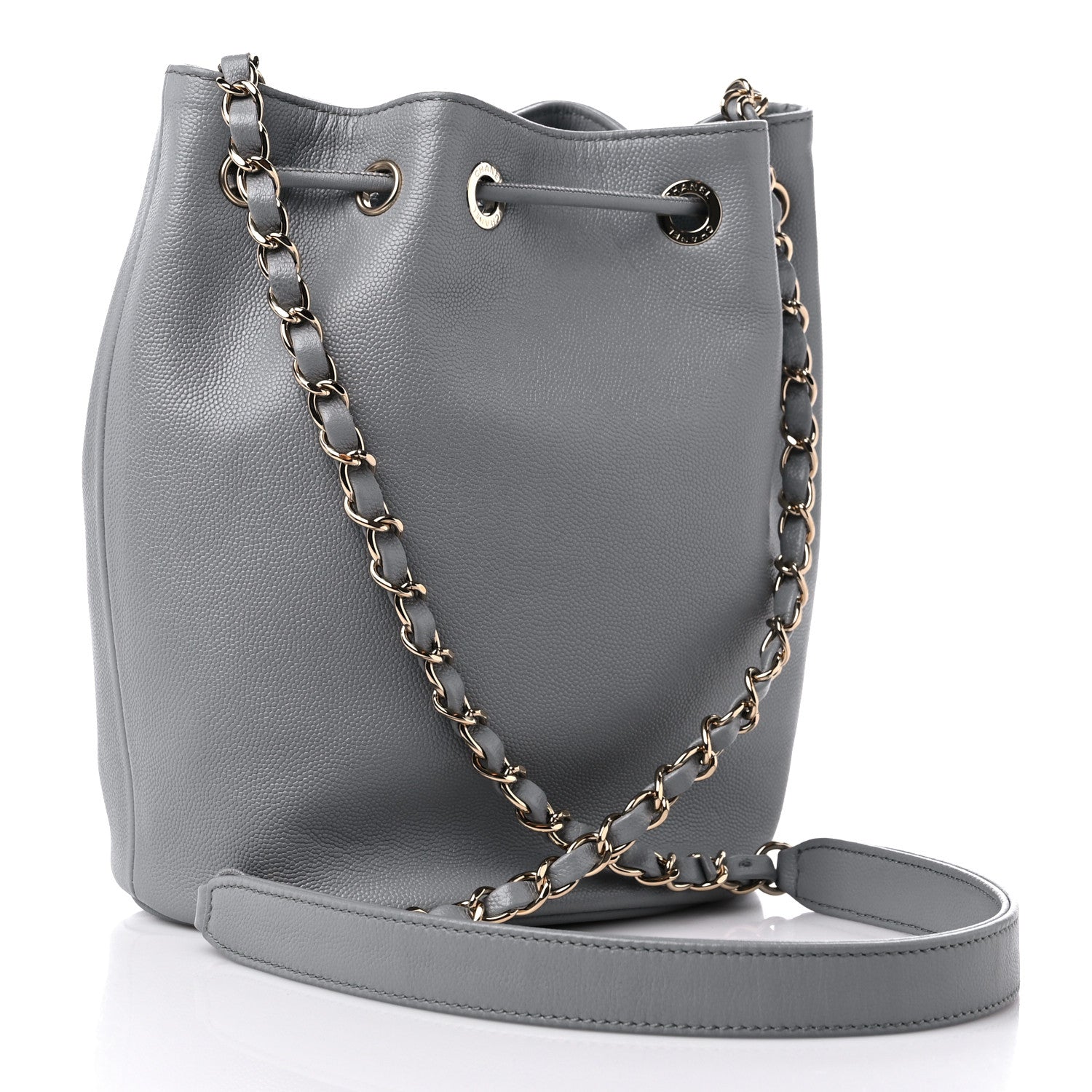 Chanel Caviar Deauville Drawstring Bucket Bag Grey 3 of 11