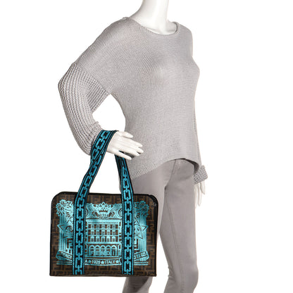 Fendi Zucca Spalmati Palazzo Print Web Tote Tobacco Turchese 2 of 10