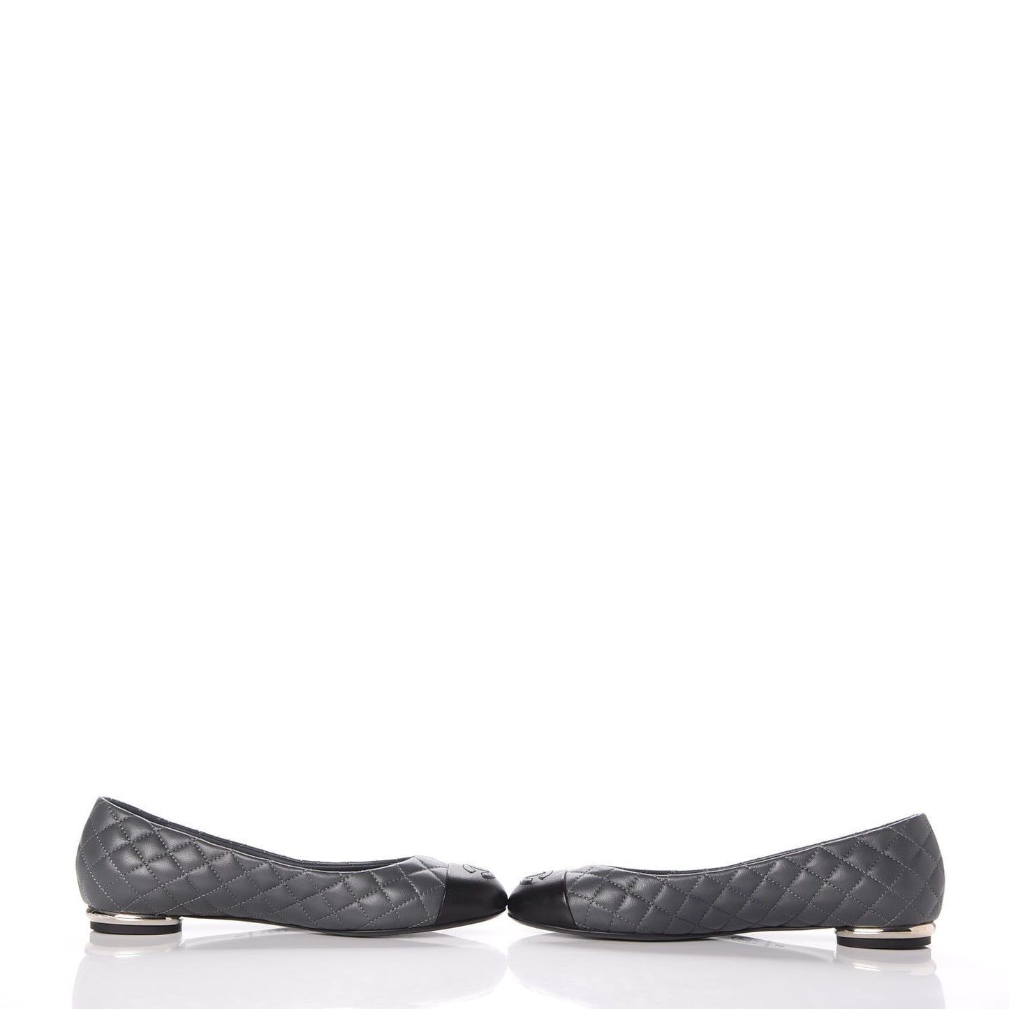 Lambskin Quilted CC Cap Toe Ballerina Flats 36 Grey Black