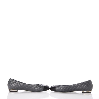 Chanel Lambskin Quilted CC Cap Toe Ballerina Flats 36 Grey Black 7 of 12