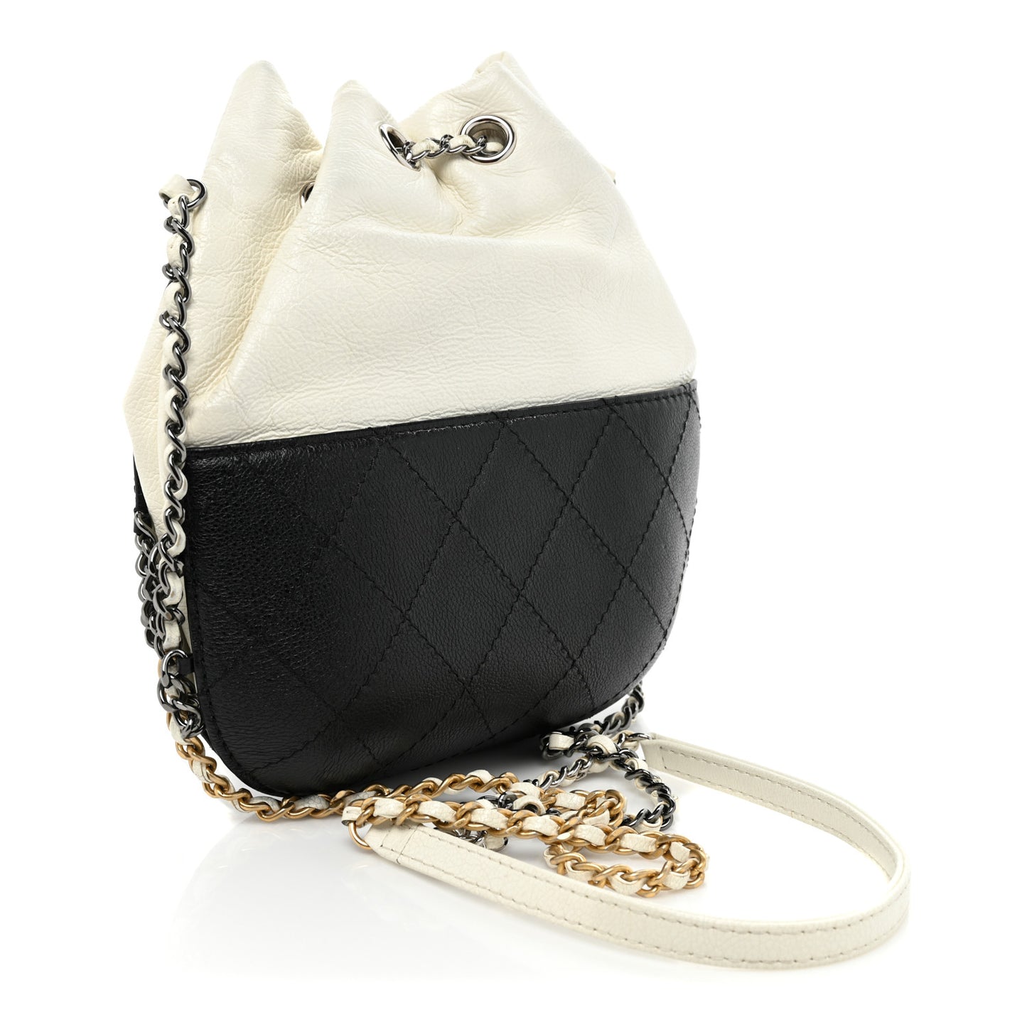 Aged Calfskin Quilted Small Gabrielle Bucket White Black