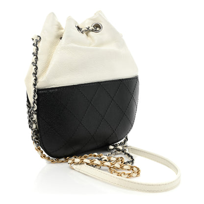 Chanel Aged Calfskin Quilted Small Gabrielle Bucket White Black 3 of 12