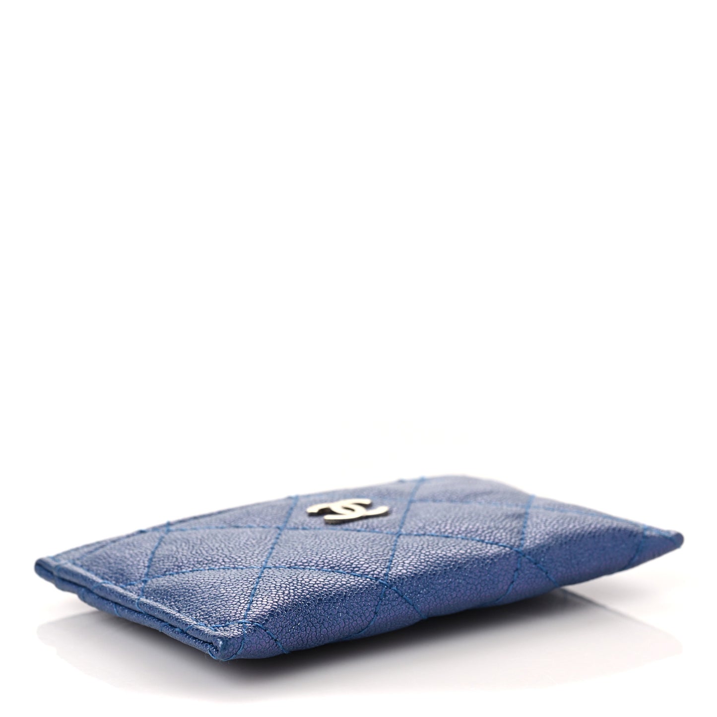 Iridescent Caviar Quilted Card Holder Dark Blue