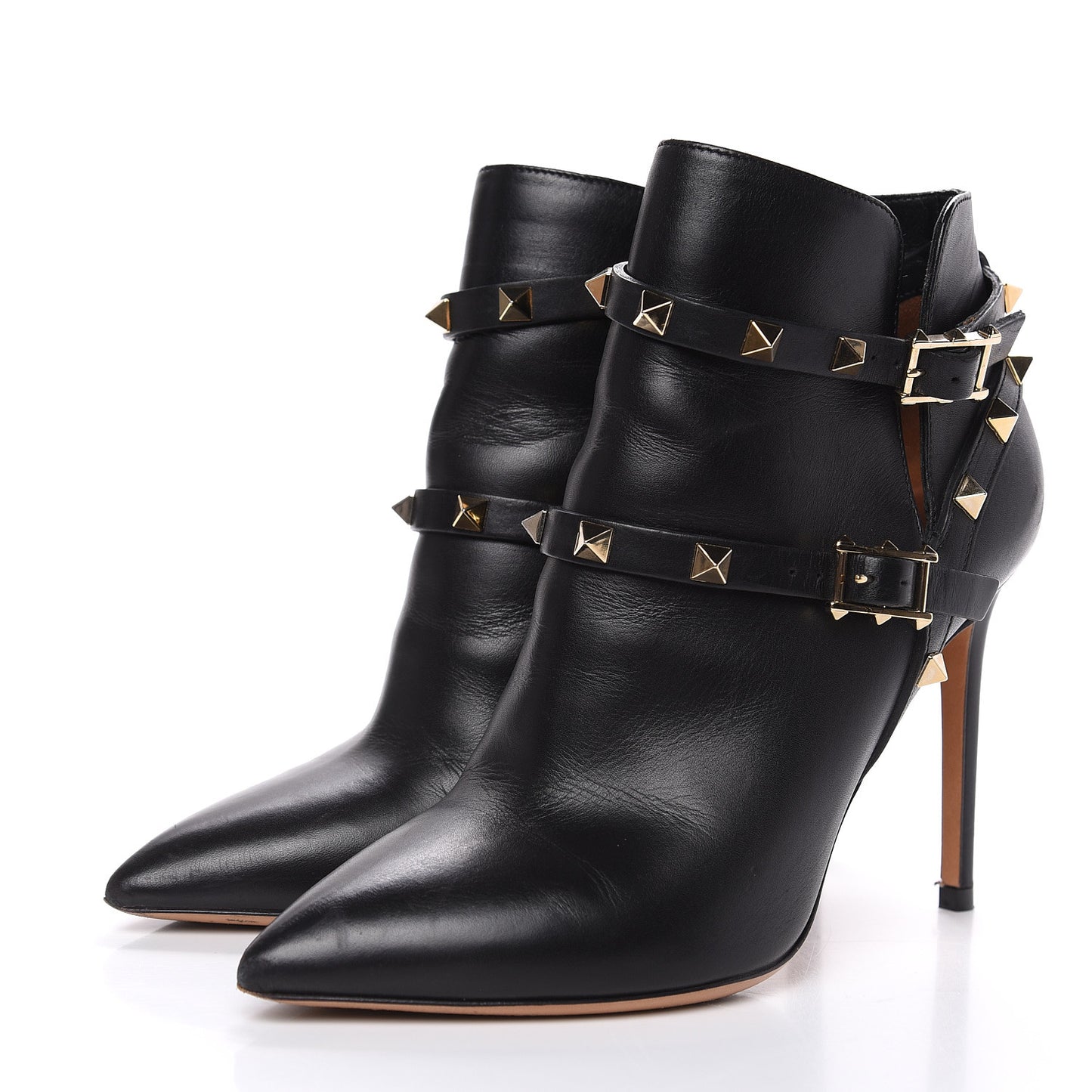 Calfskin Rockstud Double Buckle 100mm Ankle Boots 36 Black