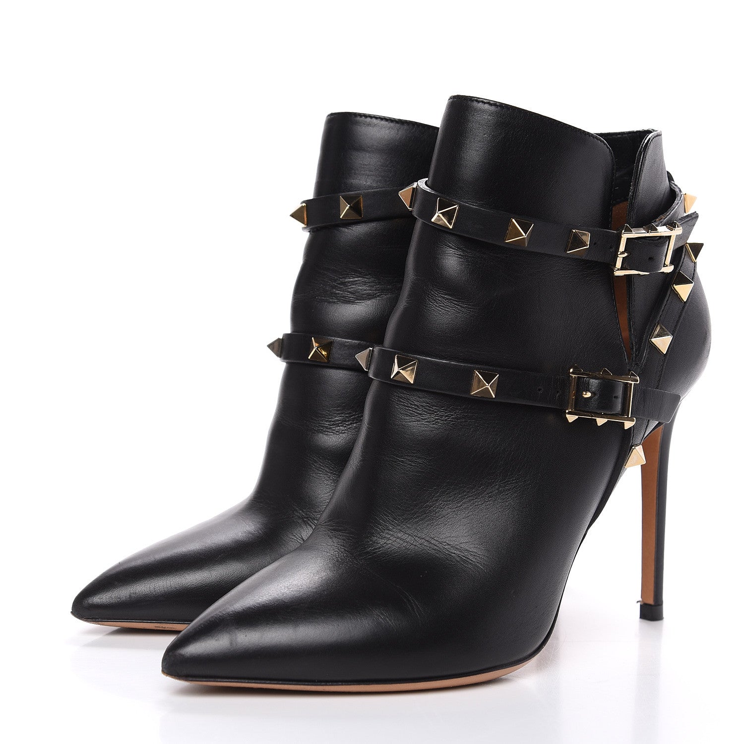 Valentino Garavani Calfskin Rockstud Double Buckle 100mm Ankle Boots 36 Black 3 of 15