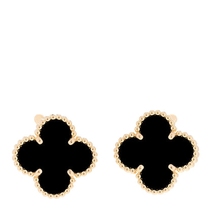Van Cleef & Arpels 18K Yellow Gold Black Onyx Vintage Alhambra Earrings 1 of 5