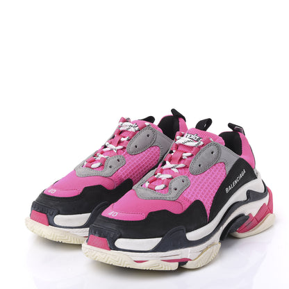 Balenciaga Fabric Mesh Womens Triple S Sneakers 40 Fluo Pink Grey White 3 of 9