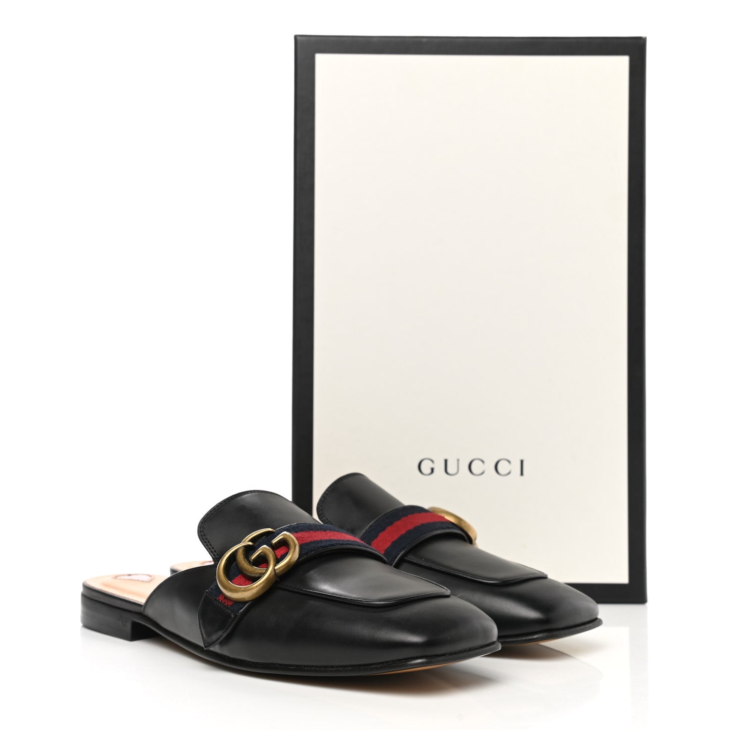 Calfskin Web Womens Peyton GG Slippers 37.5 Black