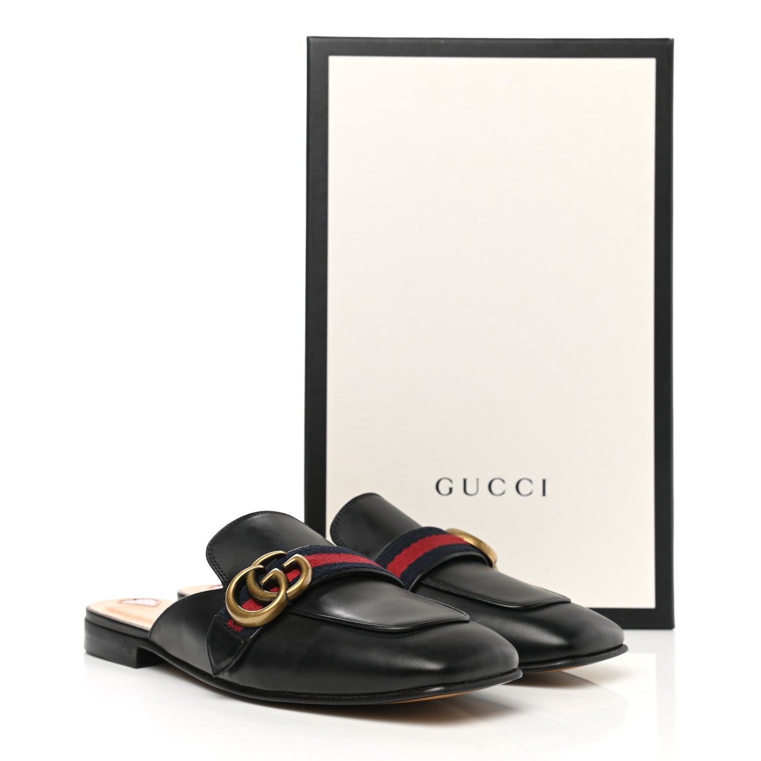 Gucci Calfskin Web Womens Peyton GG Slippers 37.5 Black 9 of 9