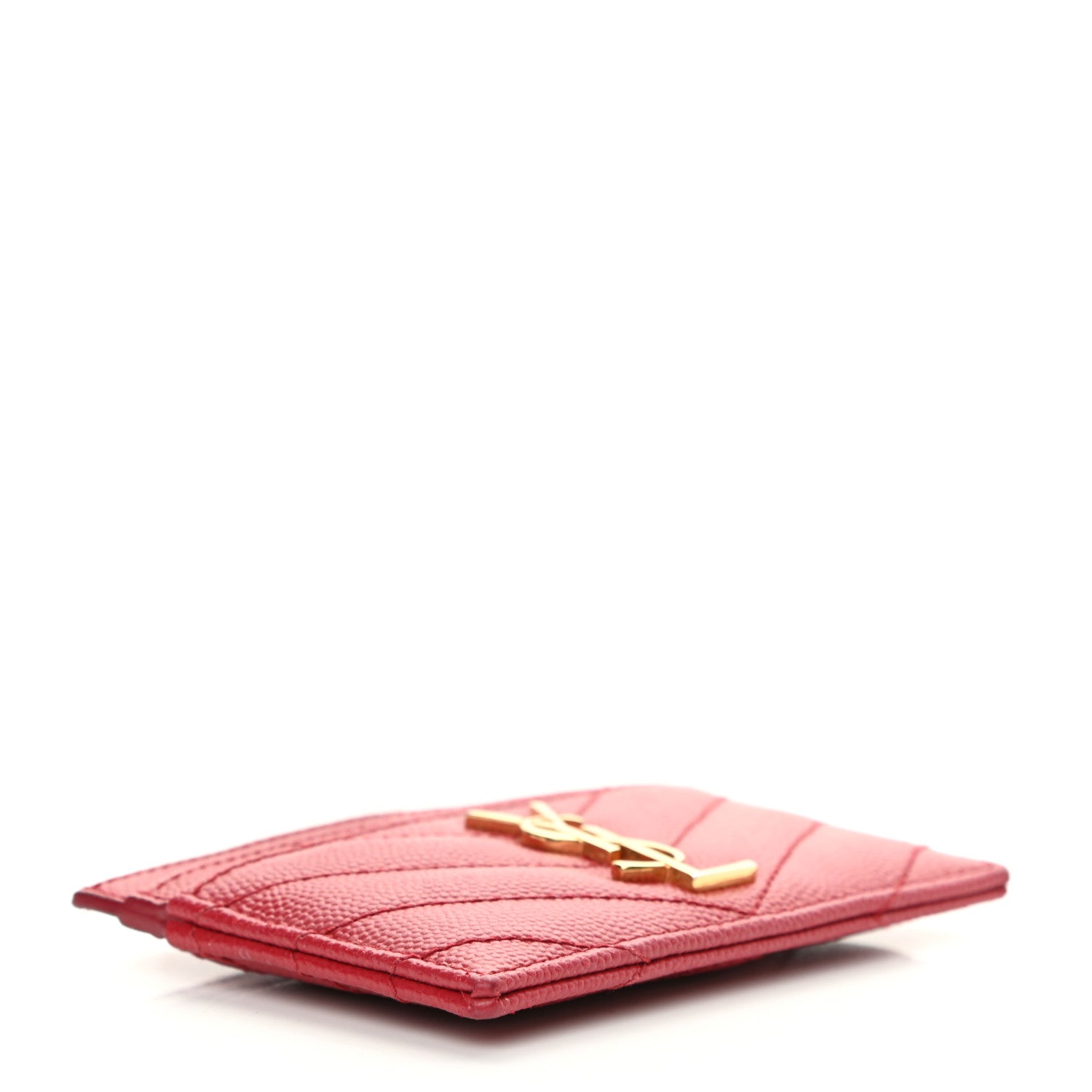 Saint Laurent Grain De Poudre Matelasse Chevron Monogram Credit Card Case New Red 4 of 9