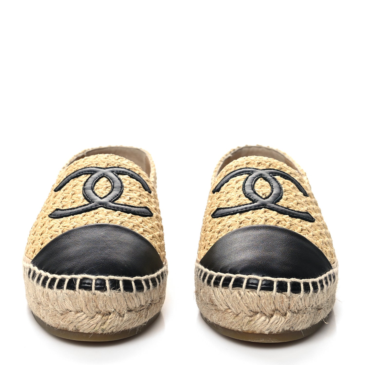 Chanel Braided Fabric Lambskin CC Espadrilles 38 Beige Black 2 of 9