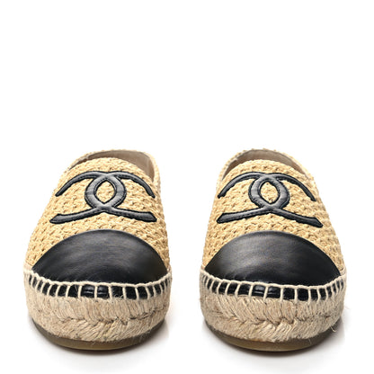 Chanel Braided Fabric Lambskin CC Espadrilles 38 Beige Black 2 of 9