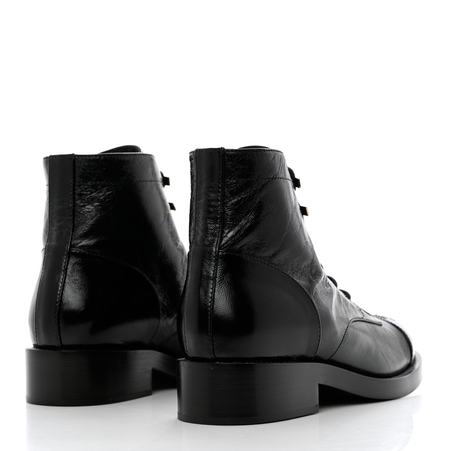 Crumpled Lambskin Shiny Calfskin Combat Boots 38.5 Black