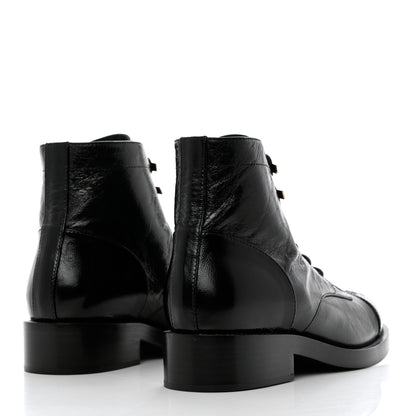 Chanel Crumpled Lambskin Shiny Calfskin Combat Boots 38.5 Black 4 of 8