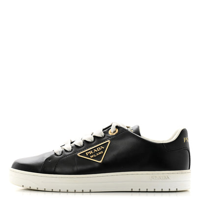 Prada Vitello Soft Metal Triangle Logo Womens Edge Low Top 30mm Sneakers 39 Black White 1 of 8