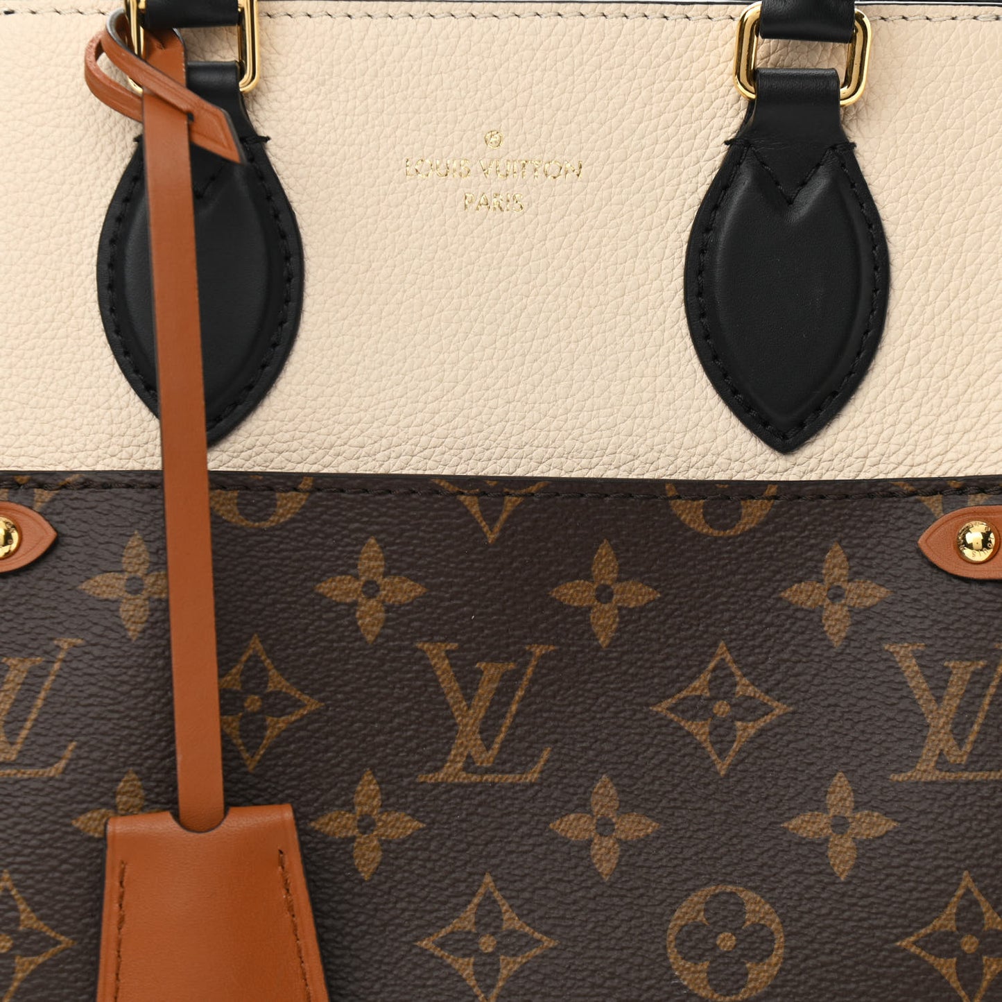 Calfskin Monogram Fold Tote PM Cream Khaki Black