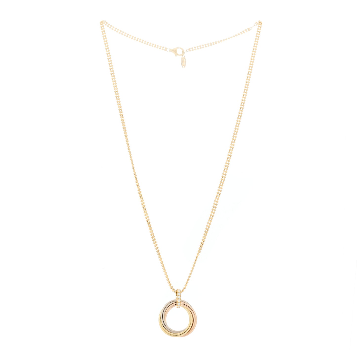 18K Pink Yellow White Gold Diamond Trinity Double Bead Chain Pendant Necklace