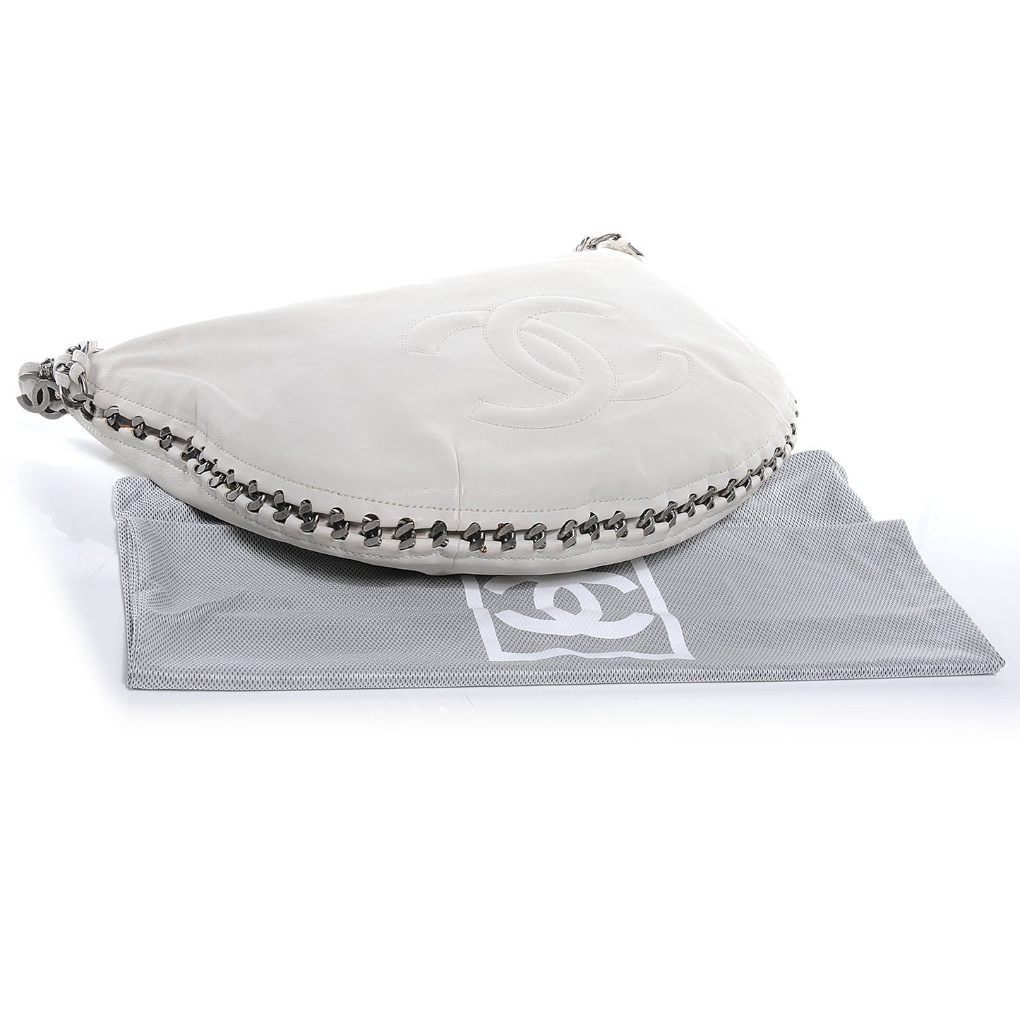 Leather Modern Chain Hobo White