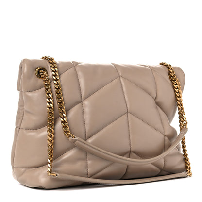 Saint Laurent Lambskin Quilted Medium Loulou Puffer Monogram Chain Satchel Dark Beige 3 of 13