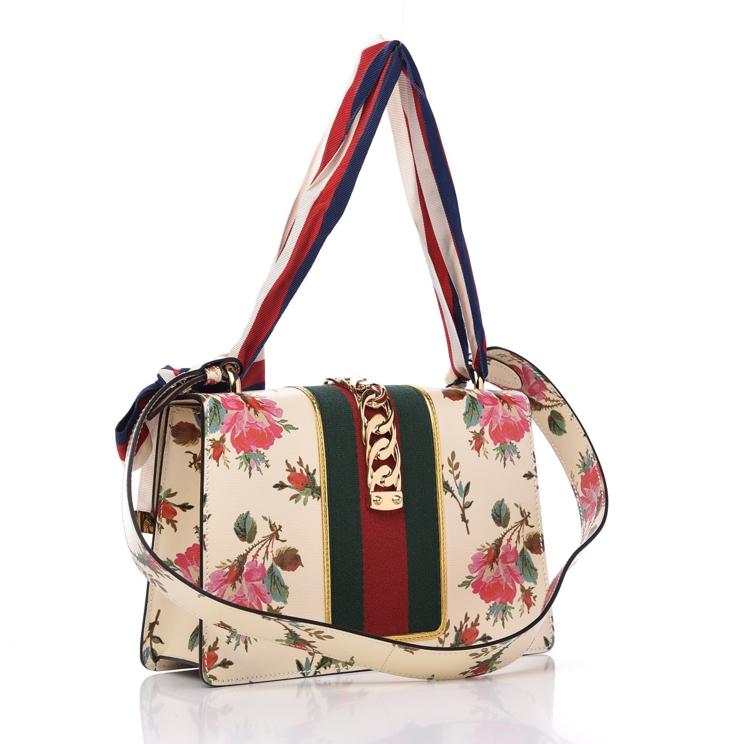 Gucci Calfskin Floral Small Sylvie Top Handle Bag Off White 3 of 10